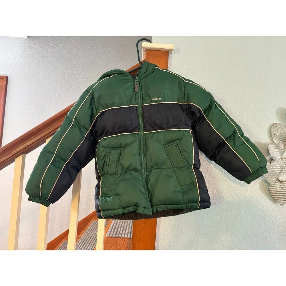 OshKosh Green Winter Puffer Coat Hooded Jacket 7 Boys Outerwear